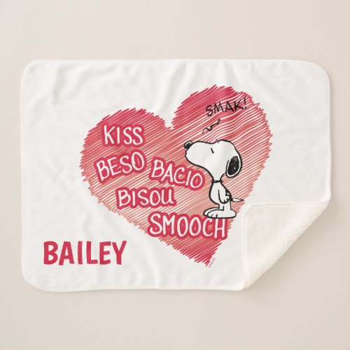 Snoopy Multilingual Kiss Sherpa Blanket