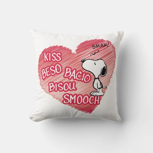 Snoopy Multilingual Kiss Throw Pillow