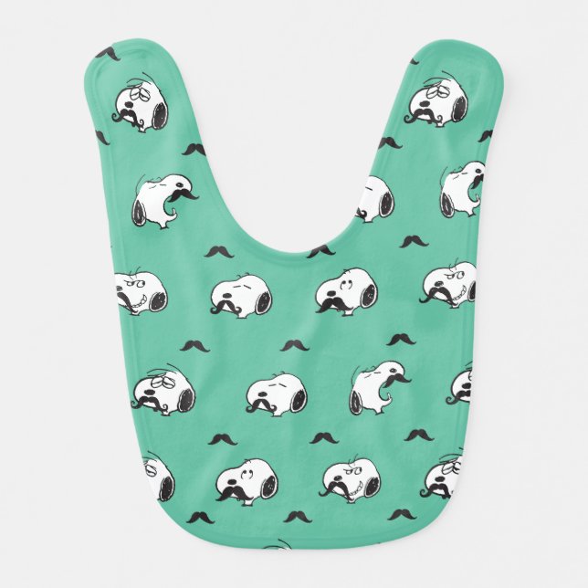 Snoopy Mustaches & Teal Pattern Baby Bib (Front)