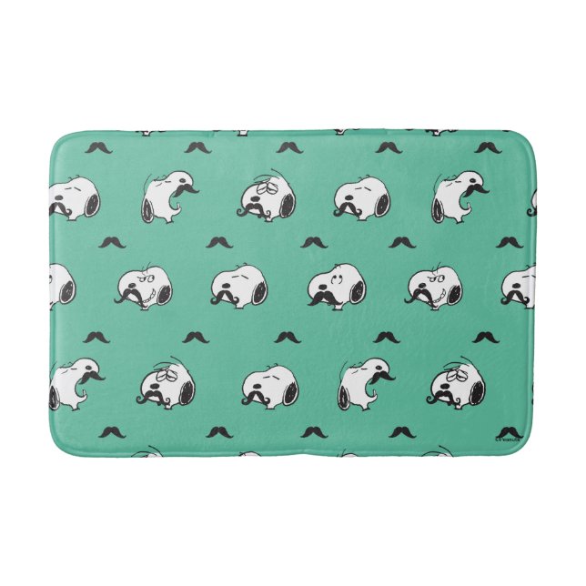 Snoopy Mustaches & Teal Pattern Bath Mat (Front)