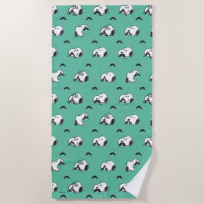 Snoopy Mustaches & Teal Pattern Beach Towel