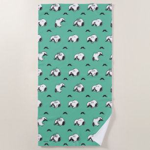 Snoopy Mustaches & Teal Pattern Beach Towel