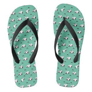 Snoopy Mustaches & Teal Pattern Flip Flops