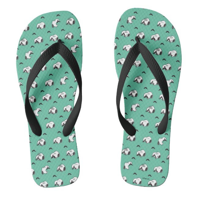 Snoopy Mustaches & Teal Pattern Flip Flops (Footbed)