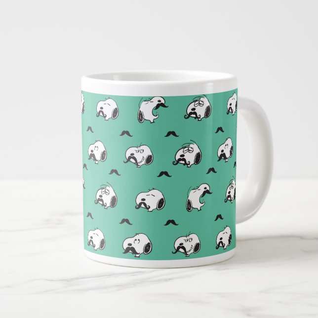 Snoopy Mustaches & Teal Pattern Giant Coffee Mug (Front Right)