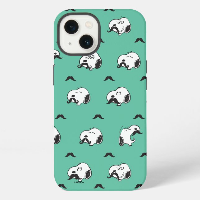 Snoopy Mustaches & Teal Pattern Iphone Case (Back)