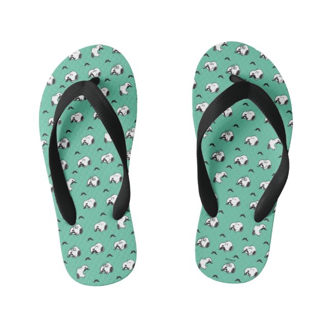 Snoopy Mustaches & Teal Pattern Kid's Flip Flops (Footbed)