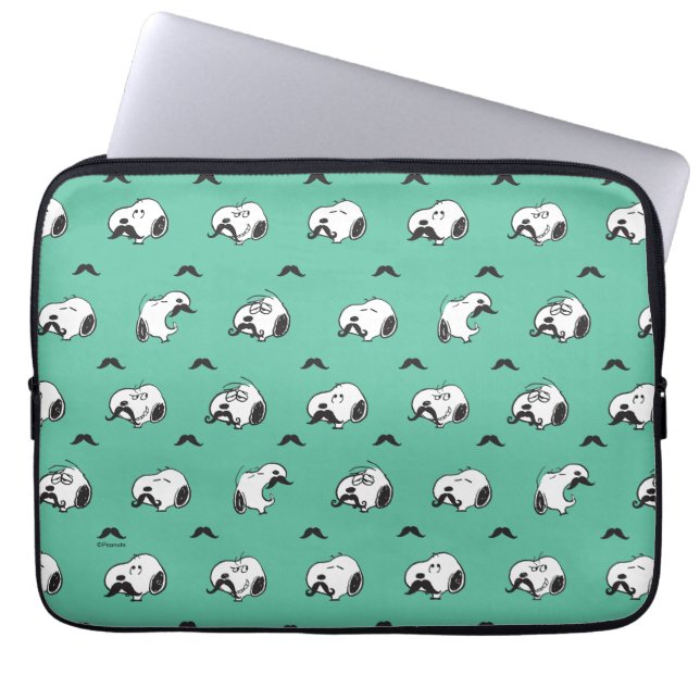 Snoopy Mustaches & Teal Pattern Laptop Sleeve (Front)