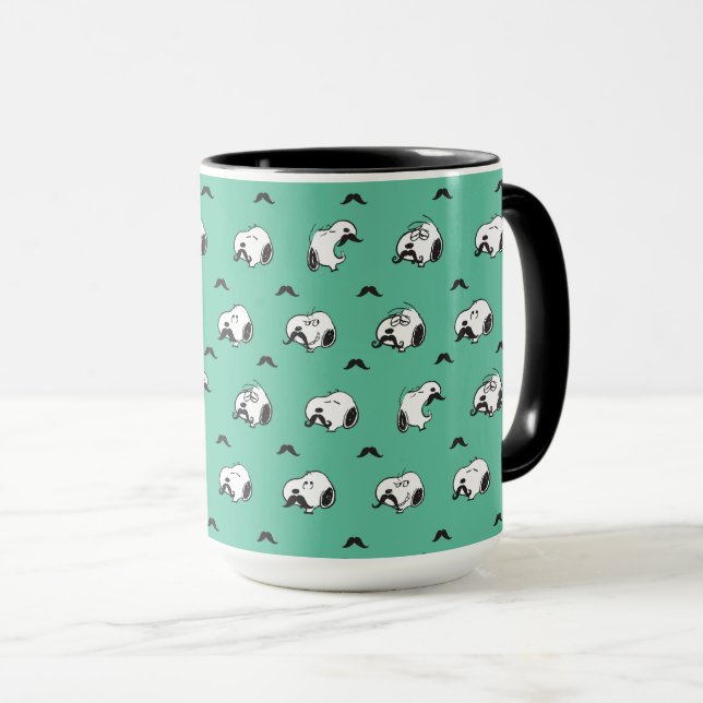 Snoopy Mustaches & Teal Pattern Mug (Front Right)