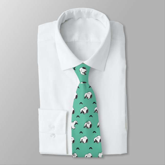Snoopy Mustaches & Teal Pattern Neck Tie (Tied)