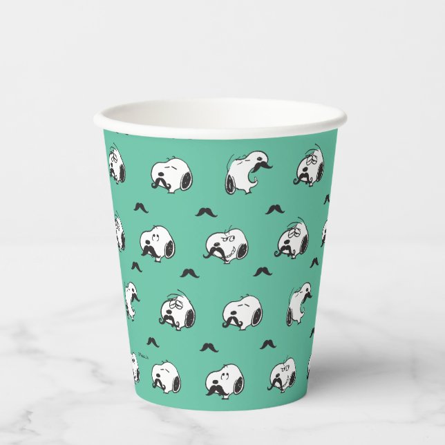 Snoopy Mustaches & Teal Pattern Paper Cups (Front)