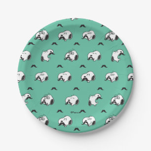 Snoopy Mustaches & Teal Pattern Paper Plates