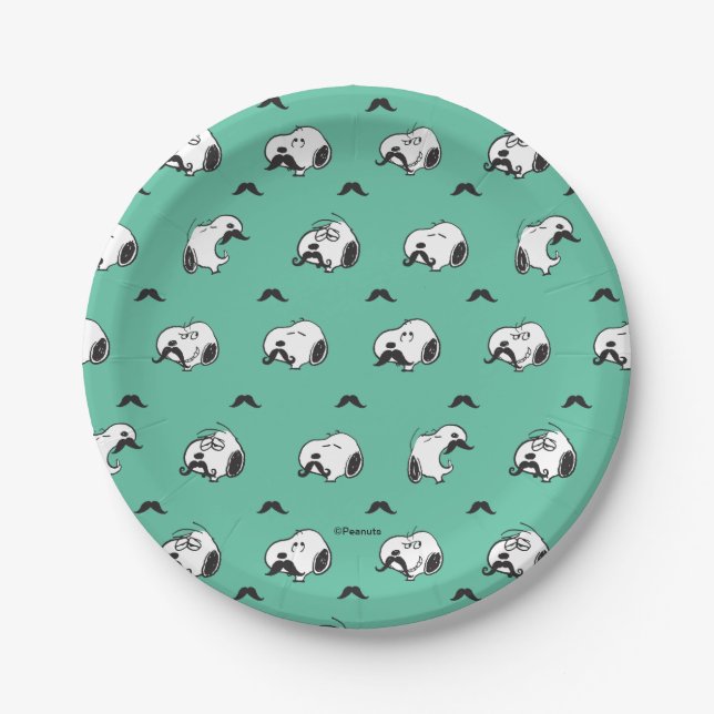 Snoopy Mustaches & Teal Pattern Paper Plates (Front)
