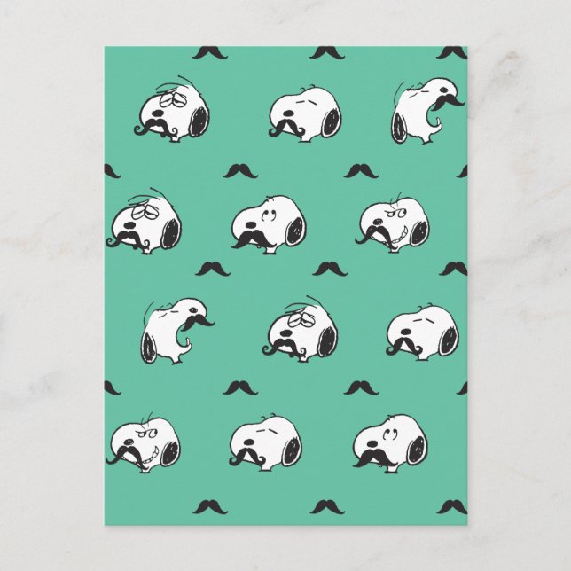 Snoopy Mustaches & Teal Pattern Postcard (Front)