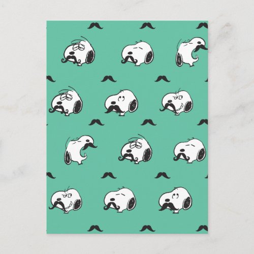 Snoopy Mustaches  Teal Pattern Postcard