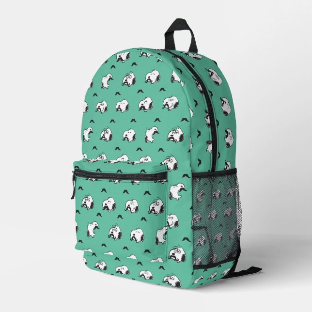 Snoopy Mustaches & Teal Pattern Printed Backpack (Back Corner Right)