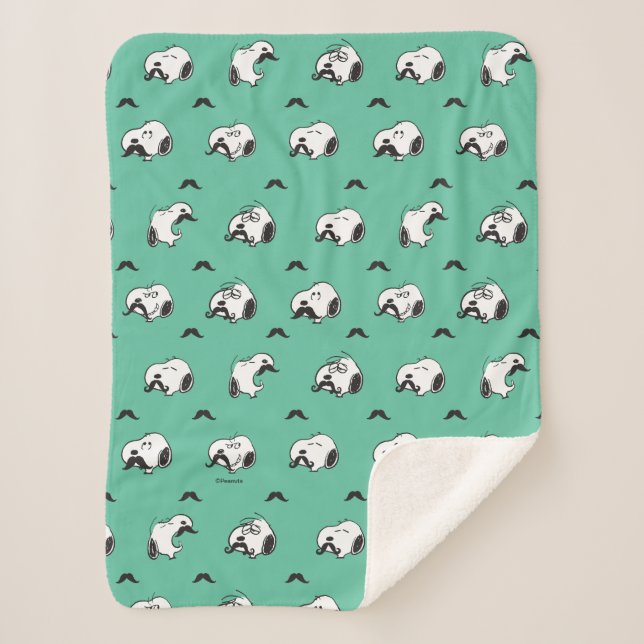 Snoopy Mustaches & Teal Pattern Sherpa Blanket (Front)
