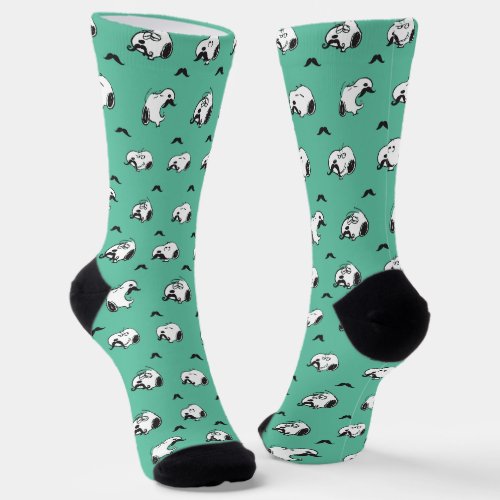 Snoopy Mustaches  Teal Pattern Socks