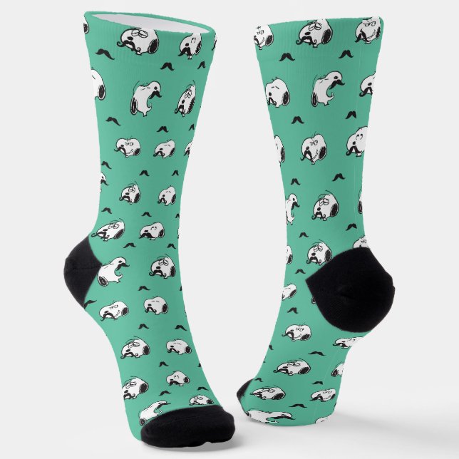 Snoopy Mustaches & Teal Pattern Socks (Angled)