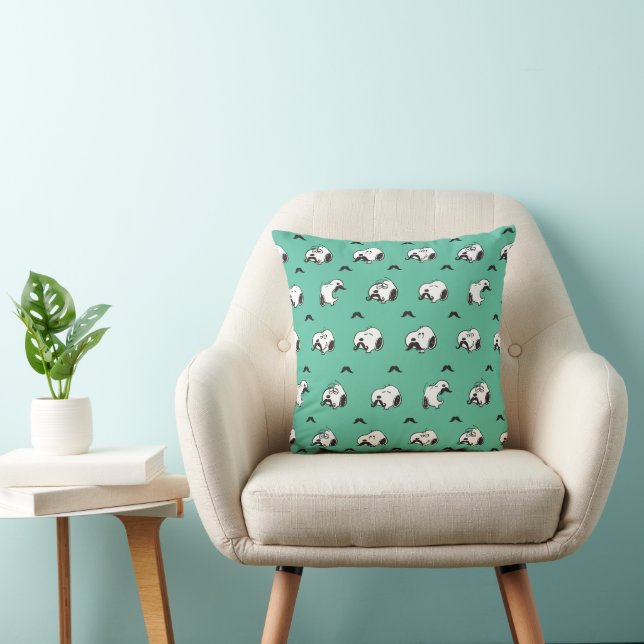 Snoopy Mustaches & Teal Pattern Throw Pillow (Chair)
