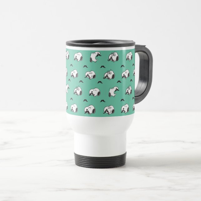 Snoopy Mustaches & Teal Pattern Travel Mug (Front Right)