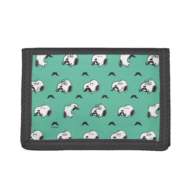 Snoopy Mustaches & Teal Pattern Tri-fold Wallet (Front)