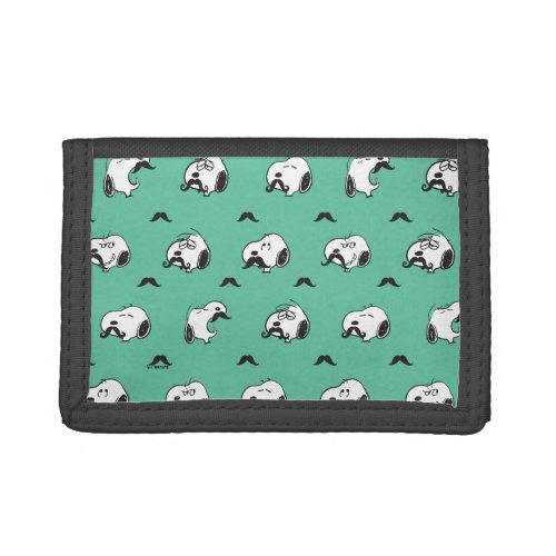 Snoopy Mustaches  Teal Pattern Trifold Wallet