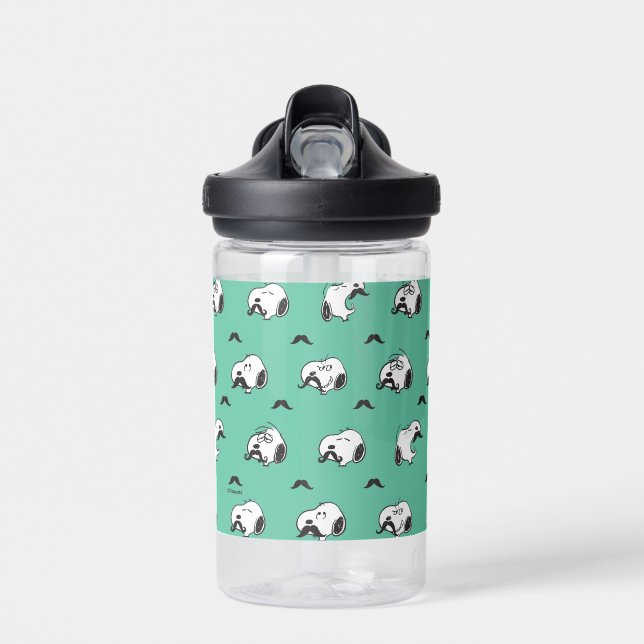 Snoopy Mustaches & Teal Pattern Water Bottle (Front)
