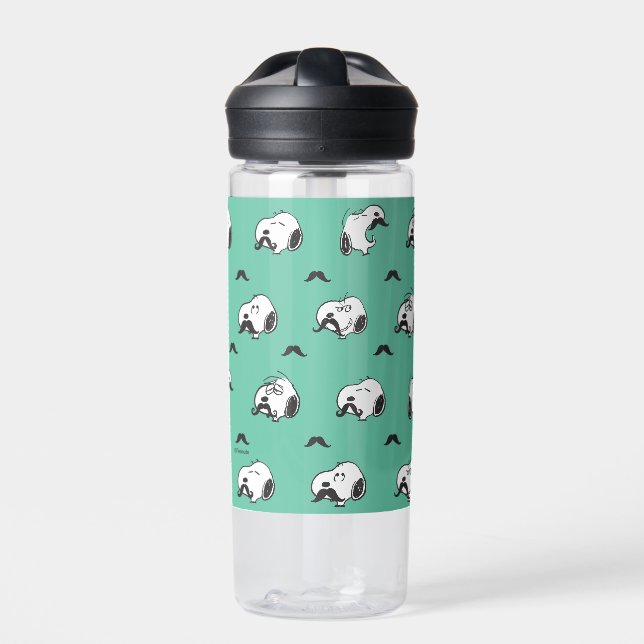 Snoopy Mustaches & Teal Pattern Water Bottle (Front)