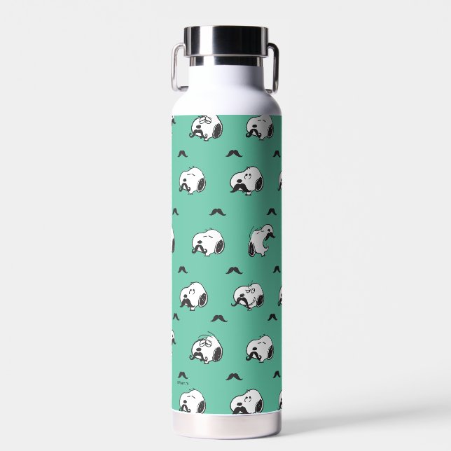 Snoopy Mustaches & Teal Pattern Water Bottle (Front)
