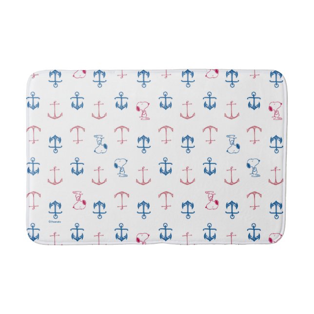 Snoopy Nautical Anchor Pattern Bath Mat (Front)