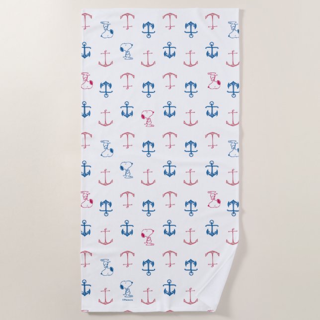Snoopy Nautical Anchor Pattern Beach Towel (Front)