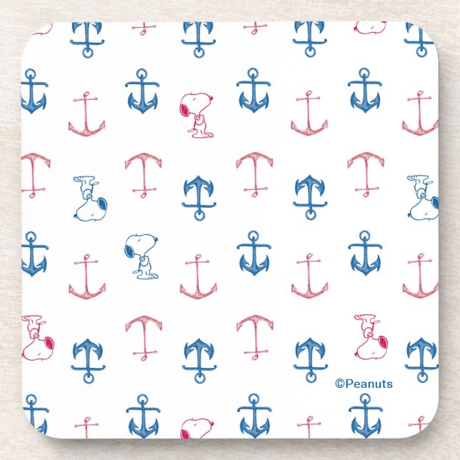 Snoopy Nautical Anchor Pattern Beverage Coaster (Front)
