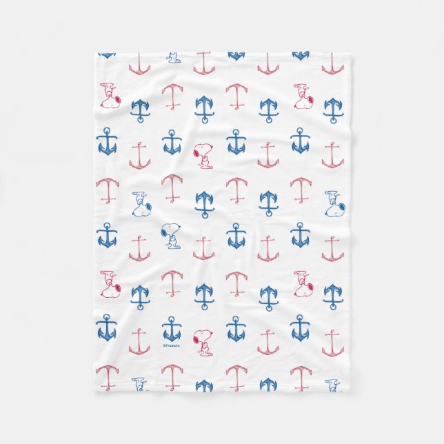 Snoopy Nautical Anchor Pattern Fleece Blanket (Front)