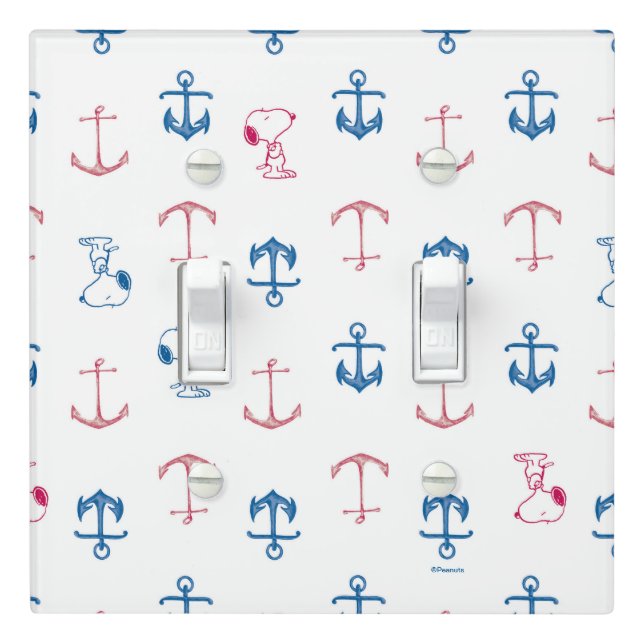 Snoopy Nautical Anchor Pattern Light Switch Cover (In Situ)