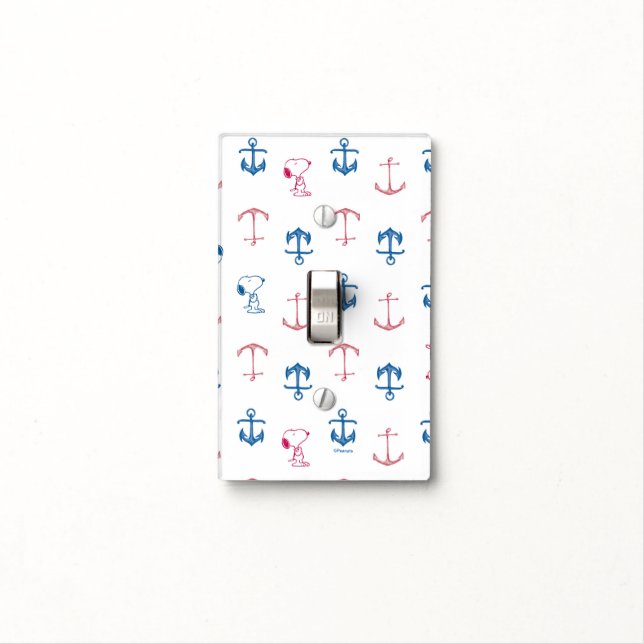 Snoopy Nautical Anchor Pattern Light Switch Cover (In Situ)