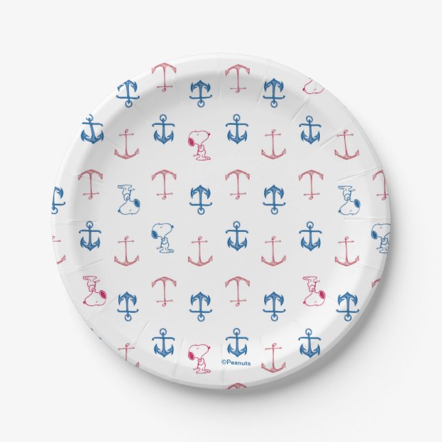 Snoopy Nautical Anchor Pattern Paper Plates (Front)