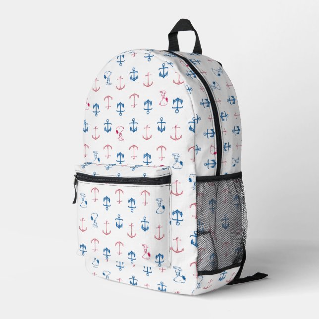 Snoopy Nautical Anchor Pattern Printed Backpack (Back Corner Right)