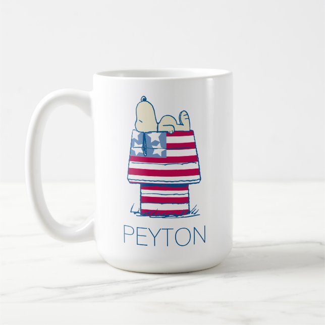 Snoopy on 4th of July Dog House | Add Your Name Coffee Mug (Left)