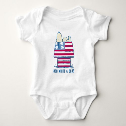 Snoopy on 4th of July Dog House Baby Bodysuit