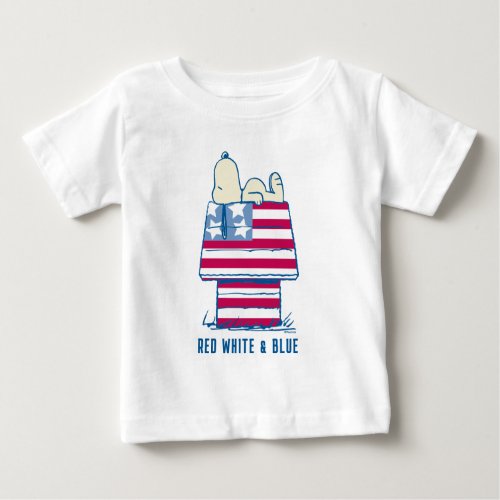 Snoopy on 4th of July Dog House Baby T_Shirt