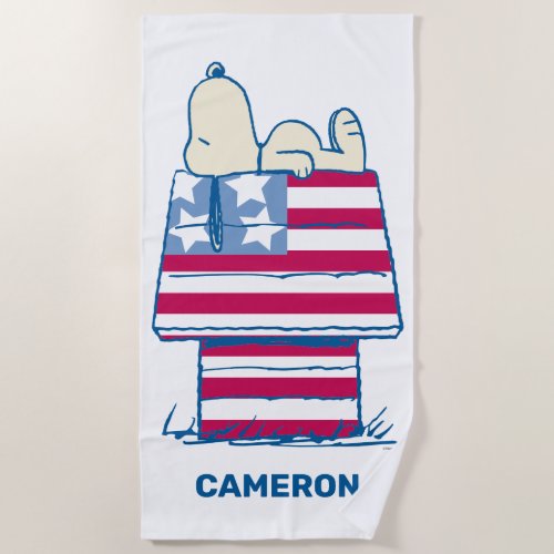 Snoopy on 4th of July Dog House Beach Towel