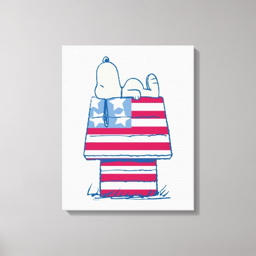 Snoopy on 4th of July Dog House Canvas Print