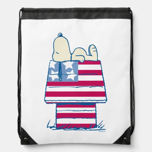 Snoopy on 4th of July Dog House Drawstring Bag