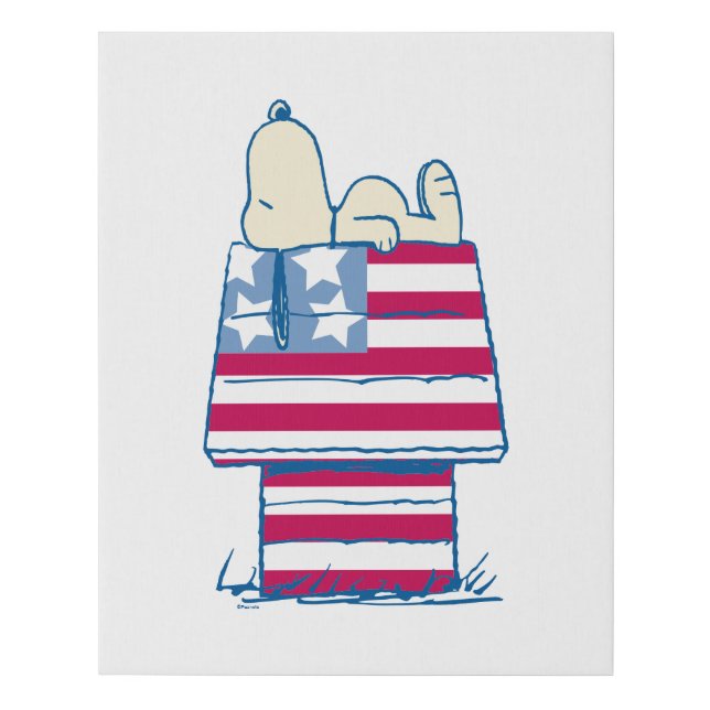 Snoopy on 4th of July Dog House Faux Canvas Print (Front)