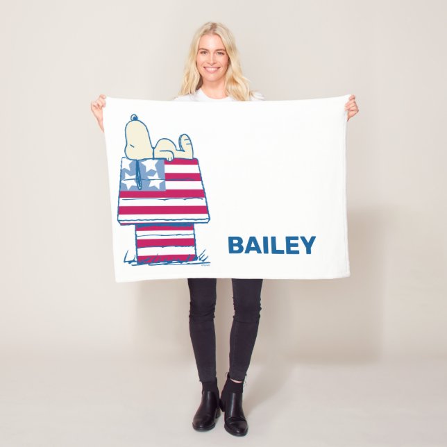 Snoopy on 4th of July Dog House Fleece Blanket (In Situ)