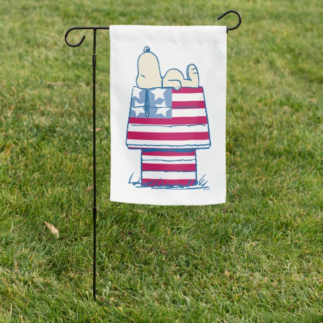 Snoopy on 4th of July Dog House Garden Flag (In SItu)