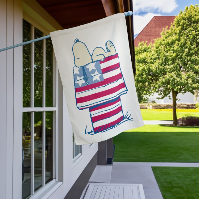 Snoopy on 4th of July Dog House House Flag (Flag simulated on side of house)
