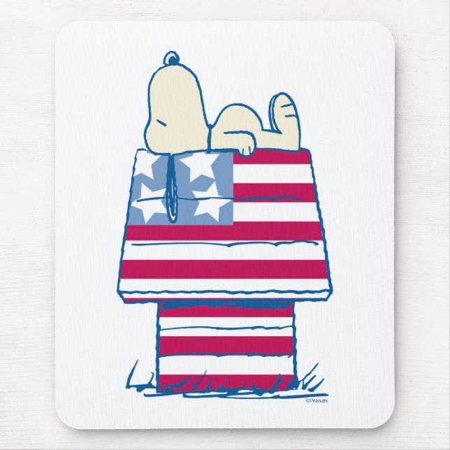 Snoopy on 4th of July Dog House Mouse Pad (Front)