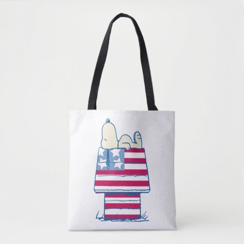 Snoopy on 4th of July Dog House Tote Bag